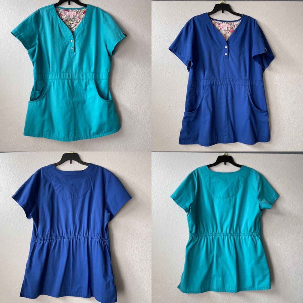 Koi Scrub Top lot (2) royal blue and teal sz. L
